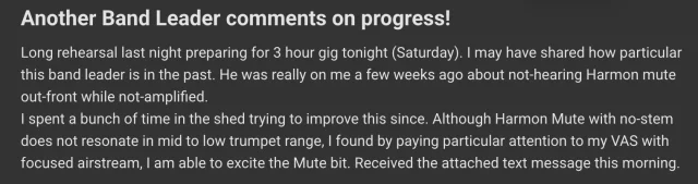 Member post titled Another Band Leader comments on progress