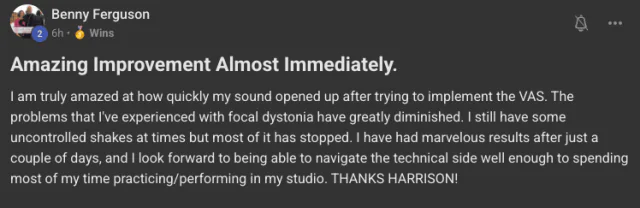 Post from Benny Ferguson titled Amazing improvement almost immediately