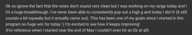 Member post about popping out a high G